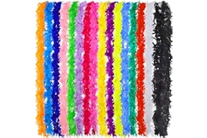 XINNUN 16 Pieces Boas for Party Bulk 6.6 ft Feather Boas for Adults Kids Mardi Gras Costume Dress up DIY Party Neon Accessories, Pink, Red, Green, Yellow, Blue, Black Boa Feather Scarf, 16 Colors