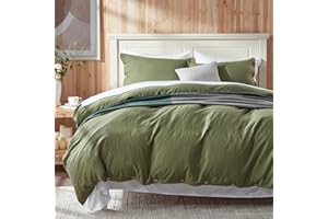 Anluoer Duvet Cover Queen Size,Olive Green Duvet Cover Set with Buttons Closure, Ultra Soft Washed Microfiber Bedding Comforter Cover with 2 Pillowcases for All Season(90x90 inches, 3 Pieces)