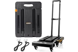 2025 Upgraded Folding Hand Truck Dolly Cart (440LB), Foldable Luggage Cart with 6 TPR Wheels and Lockable Handle, Portable Pl