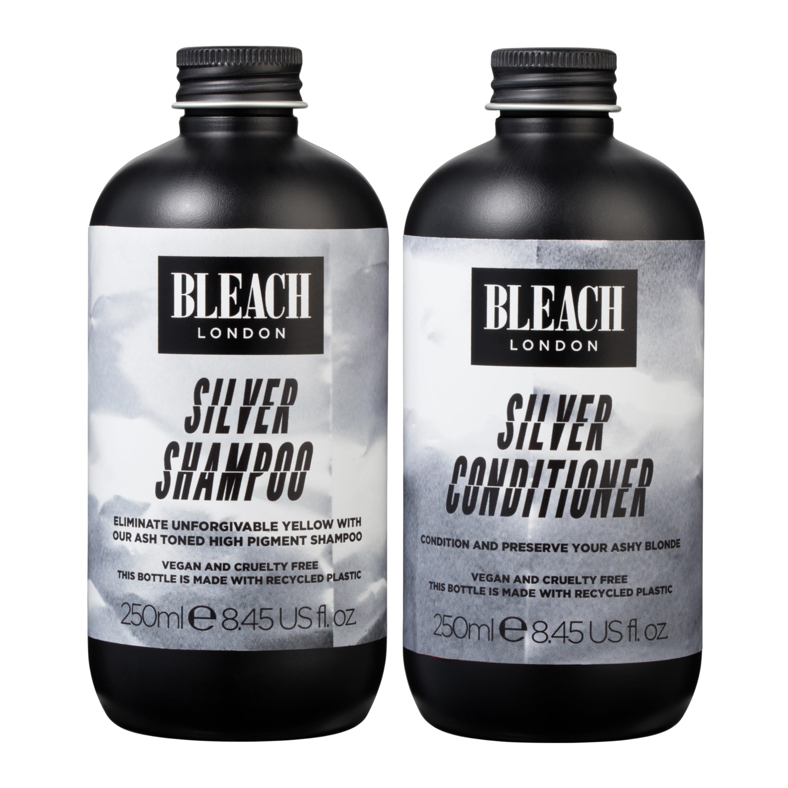 Bleach London Silver Toning Shampoo and Conditioner, Ashy Purple Colour Correcting Set for Light Bleached Blonde Hair, Cleanses, Nourishes and Removes Brassy Yellow Tones 2 x 250ml