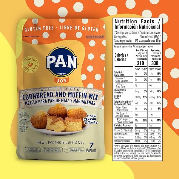 P.A.N CORNBREAD AND MUFFIN MIX – GLUTEN FREE BAKING MIX 0.9 LB. (PACK OF 1)