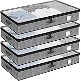 Fixwal 4 Pack Underbed Storage Containers, Below 4.5 Inches Low Profile Under Bed Organizer Clothes Storage Bins with Sturdy Sidewalls and Bottom