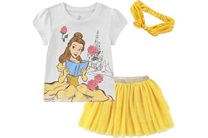 Disney Princess Moana Frozen Girls Short Sleeve Shirt and Tulle Skirt with Headband Set for Toddler and Big Kids