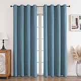 CUCRAF 100% Blackout Curtains Eyelet 52x96 Inches 2 Panels Light Blue