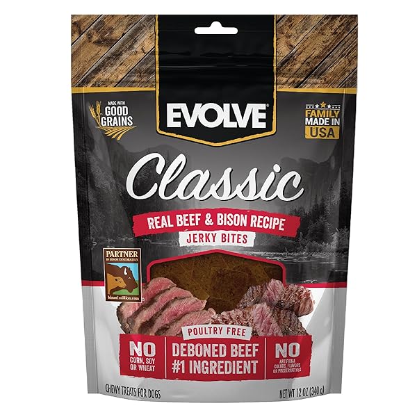 EVOLVE CLASSIC BEEF & BISON RECIPE JERKY BITES SOFT DOG TREATS | 12 OZ