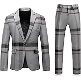 Mens Plaid Suit Slim Fit 2 Piece Casual Tuxedo Suit for Men Formal Blazer Pants Tuxedo Set for Wedding Business Party