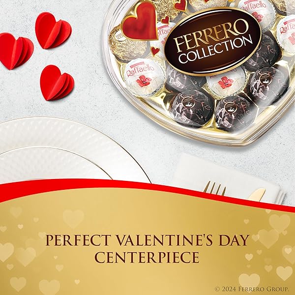 FERRERO COLLECTION VALENTINE’S DAY HEART GIFT BOX, 16 ASSORTED HAZELNUT, DARK CHOCOLATE AND COCONUT TREATS, 6.1 OZ