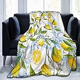 Yellow Throw Blanket Gifts Lemon Fruit Floral Leaves Throw Country Spring Summer Rustic Lightweight Soft Cozy Blankets for Women Kids Adults Girls Boys Birthday Bedroom Camping Decor 50"x40"