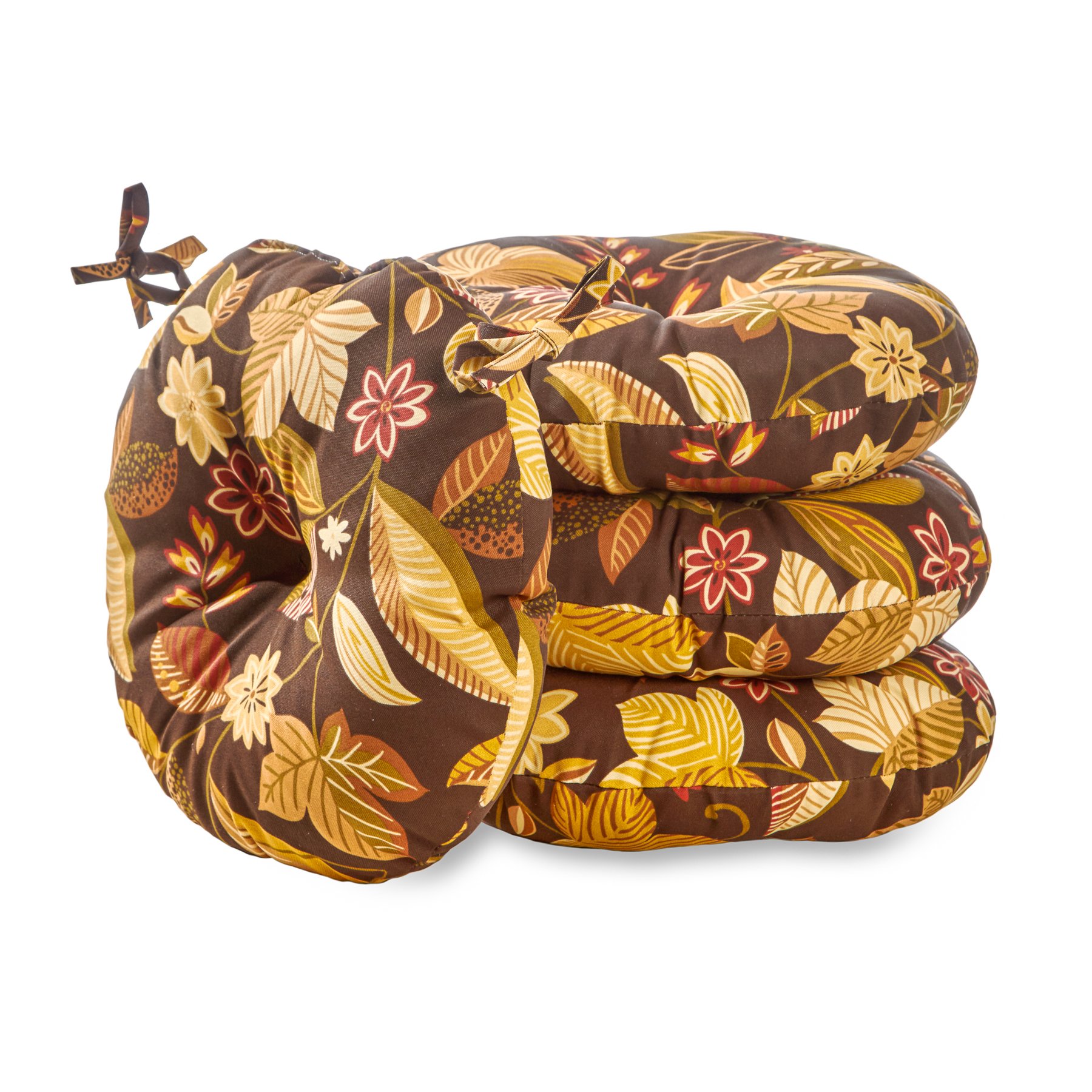 Greendale Home Fashions 15-inch Outdoor Round Bistro Seat Cushion, 4 Count (Pack of 1), Russet Floral Image Greendale Home Fashions 15-inch Outdoor Round Bistro Seat Cushion, 4 Count (Pack of 1), Russet Floral Image
