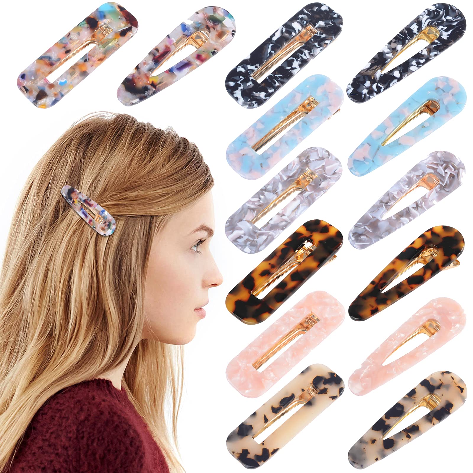 VEGCOO 14 Pcs Resin Hair Clips for Women Girls Acrylic Hair Barrettes Fashion Large Hair Clips Hairpins for Women Hair Accessories for Girls (A)