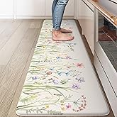 KIMODE Anti Fatigue Kitchen Mat, Cushioned Boho Kitchen Runner, Non Slip Farmhouse Kitchen Mat for Floor, Waterproof Standing Desk Mat for Laundry, Office, Sink White 17.3