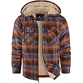WENTTUO Mens Plaid Full Zip Hoodie Warm Flannel Shirt Jacket Fleece Lined Outerwear Coat with Hood