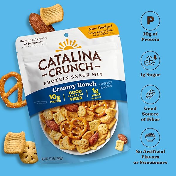 CATALINA CRUNCH PROTEIN SNACK MIX – 10G PROTEIN, 1G SUGAR PER SERVING – GOOD SOURCE OF FIBER, KETO, GLUTEN FREE – CREAMY RANCH, 5.25 OUNCE BAG (PACK OF 1)