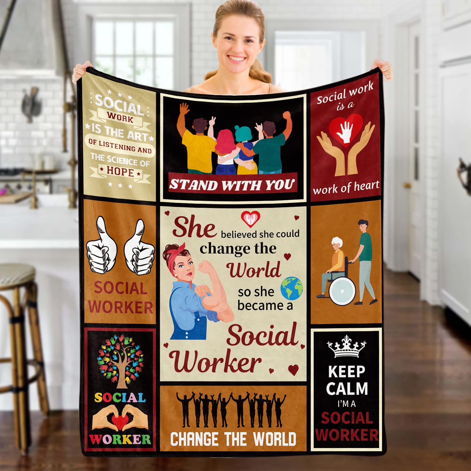 Social Worker Gifts for Women Men Cozy Social Worker Blanket Throw Soft Social Worker Month Fleece Flannel Blanket Appreciation Thank You Retirement Gift for Social Work Practitioner Adults 130x152 cm
