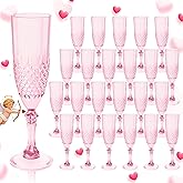 LEYIQU Plastic Champagne Flutes, Champagne Glasses Bulk, Reusable Unbreakable Acrylic Wine Glasses Goblets for Valentine’s Day Weddings Bachelor Parties Toasting (24, Pink)