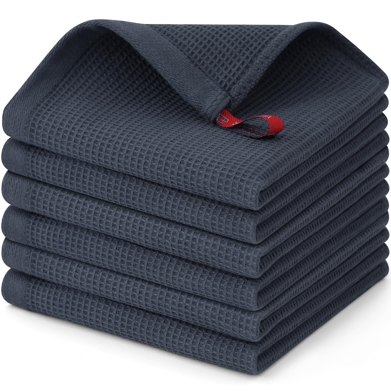 Photo 1 of Homaxy 100% Cotton Waffle Weave Dish Cloths - 6 Pack Soft and Absorbent Dish Towels - 12 x 12 Inches Quick Dry Dish Rags - Dark Grey
