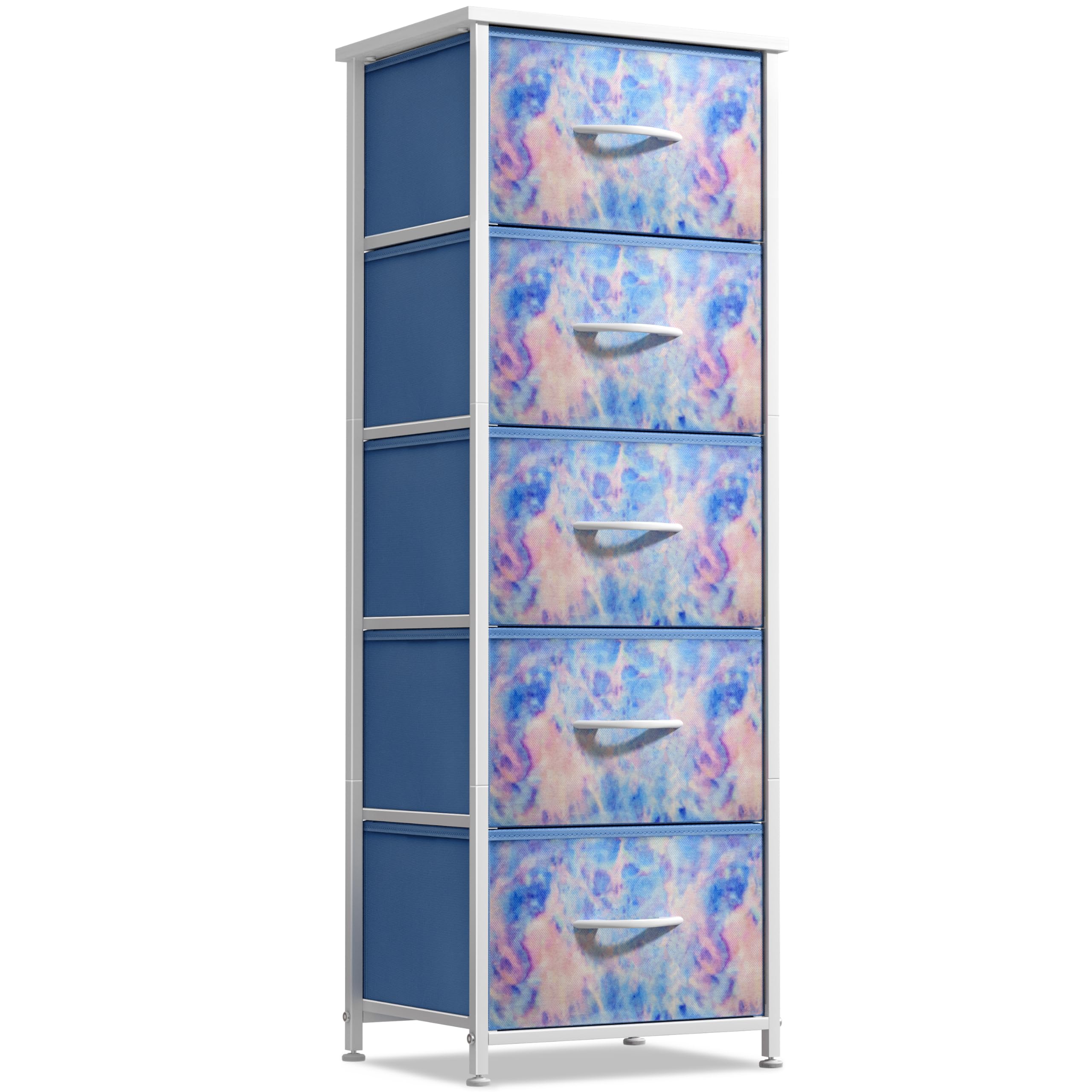 Photo 1 of Sorbus Fabric Dresser for Kids Bedroom - Chest of 5 Drawers, Tall Storage Tower, Clothing Organizer, for Closet, for Playroom, for Nursery, Steel Frame, Fabric Bins - Wood Handle (Tie-dye Blue)