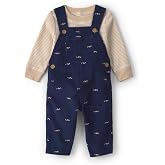 Carter's Baby Boys' 2-piece Overall Set Blue Cream Denim Stripe