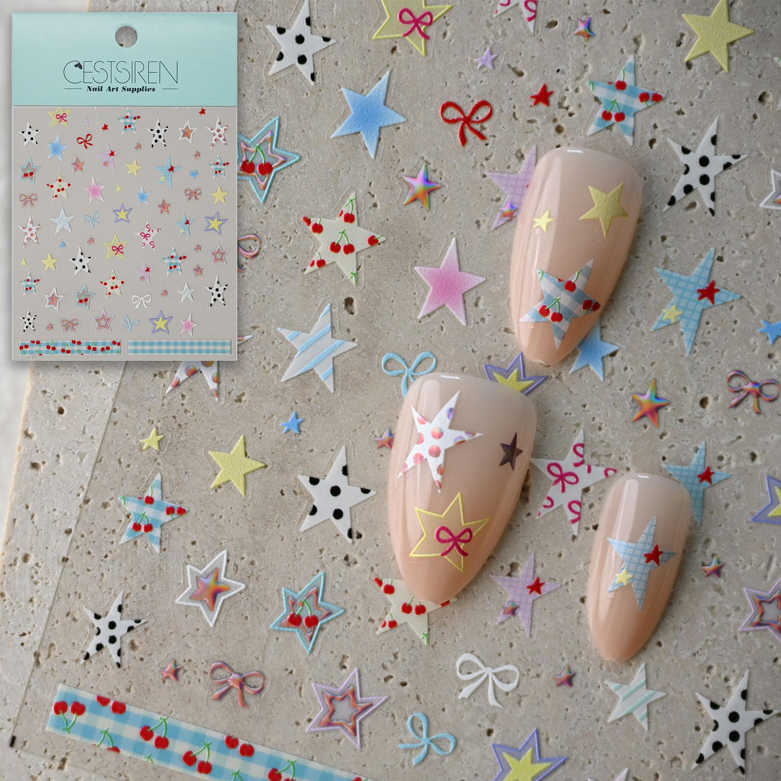 CESTSIREN Colorful Star Nail Art Stickers, Fashion