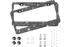 H C HIPPO CREATION Black Bling License Plate Frames for Women - 2 Pack Bedazzled Cover, Clear Crystal Stainless Steel Girly Queen Sparkle License Plate Frame Cute Diamond Shiny Black Sparkly Cover