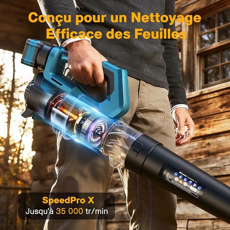 Souffleur Batterie, Moteur Brushless, 2 Batteries 18V/5200mAh et Chargeur