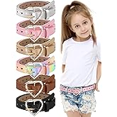 Ramede 6 Pcs Girls Belt with Heart Metal Buckle Skinny Kids Leather Belts for Jeans Dress Pants