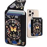 Shorogyt Compatible with Magsafe Wallet for Women - Phone Wallets for Magnetic Card Holder Mag Rfid Butterfly Moon for iPhone 17/16/15/14/13/12 Series Cute with Elastic and Flap Cover, Fit 7 Cards