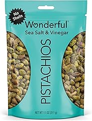 Wonderful Pistachios No Shells, Sea Salt & Vinegar Flavored Nuts, 11 Ounce Resealable Bag, Protein Snacks, Gluten Free, Salty