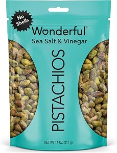 Wonderful Pistachios No Shells, Sea Salt & Vinegar Flavored Nuts, 11 Ounce Resealable Bag, Protein Snacks, Gluten Free, Salty