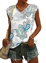 AUSELILY Womens Cap Sleeve T-Shirt Casual Loose Fit
