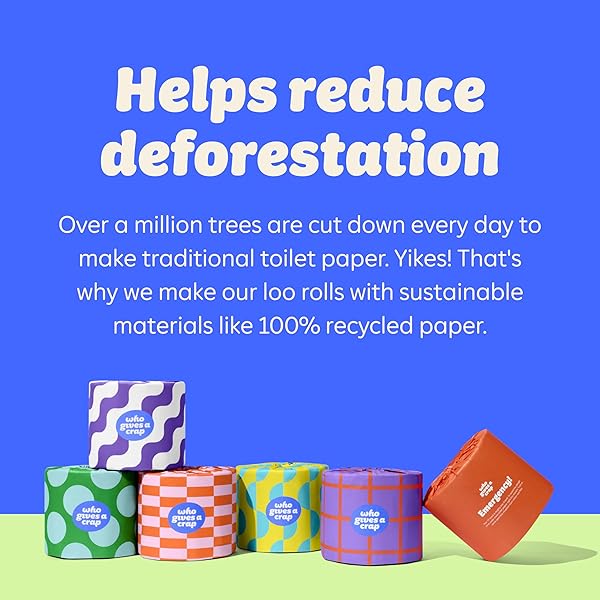 WHO GIVES A CRAP | 100% RECYCLED TOILET PAPER, 16 ROLLS, 330 SHEETS, BIODEGRADABLE & ECOFRIENDLY, SOFT & STRONG, VIRGIN TREE FREE, BULK TOILET PAPER