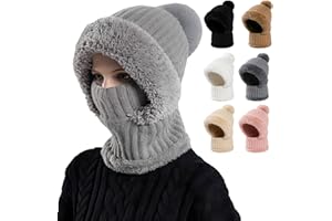 UQGVML 3 in 1 Beanie Hat for Women, Women Knit Balaclava, Womens Winter Hat with Scarf and Mask, Plush Lined Knit Hats