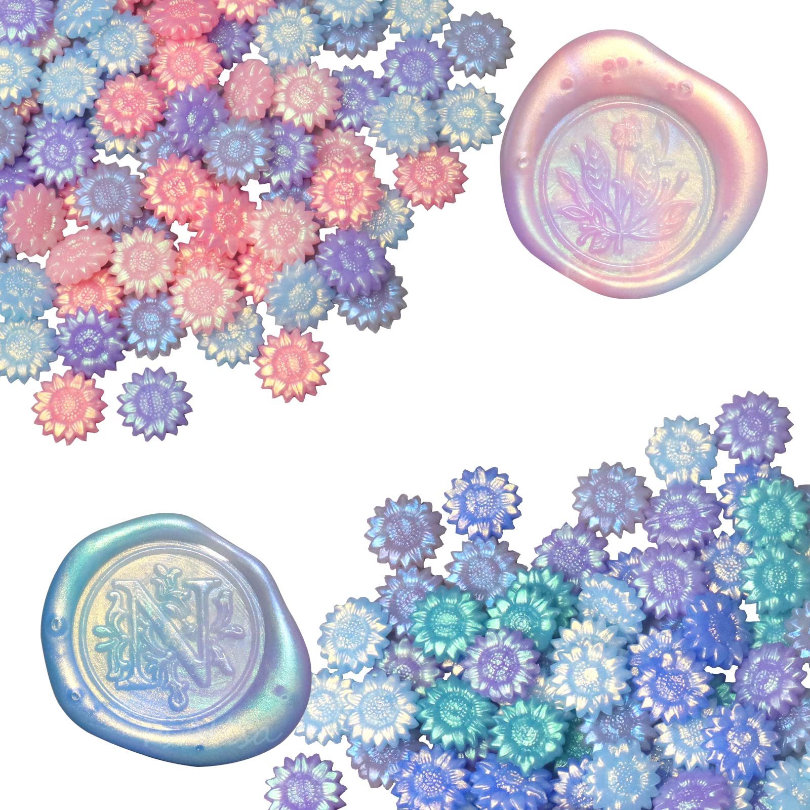 fsalisa Sunflower Sealing Wax Beads Aurora Set 200pcs, Wax Seal Beads for Wax Stamp Sealing Embellishment Christmas Cards, Envelopes, Wedding Invitations, Wine Packages, Letter Sealing