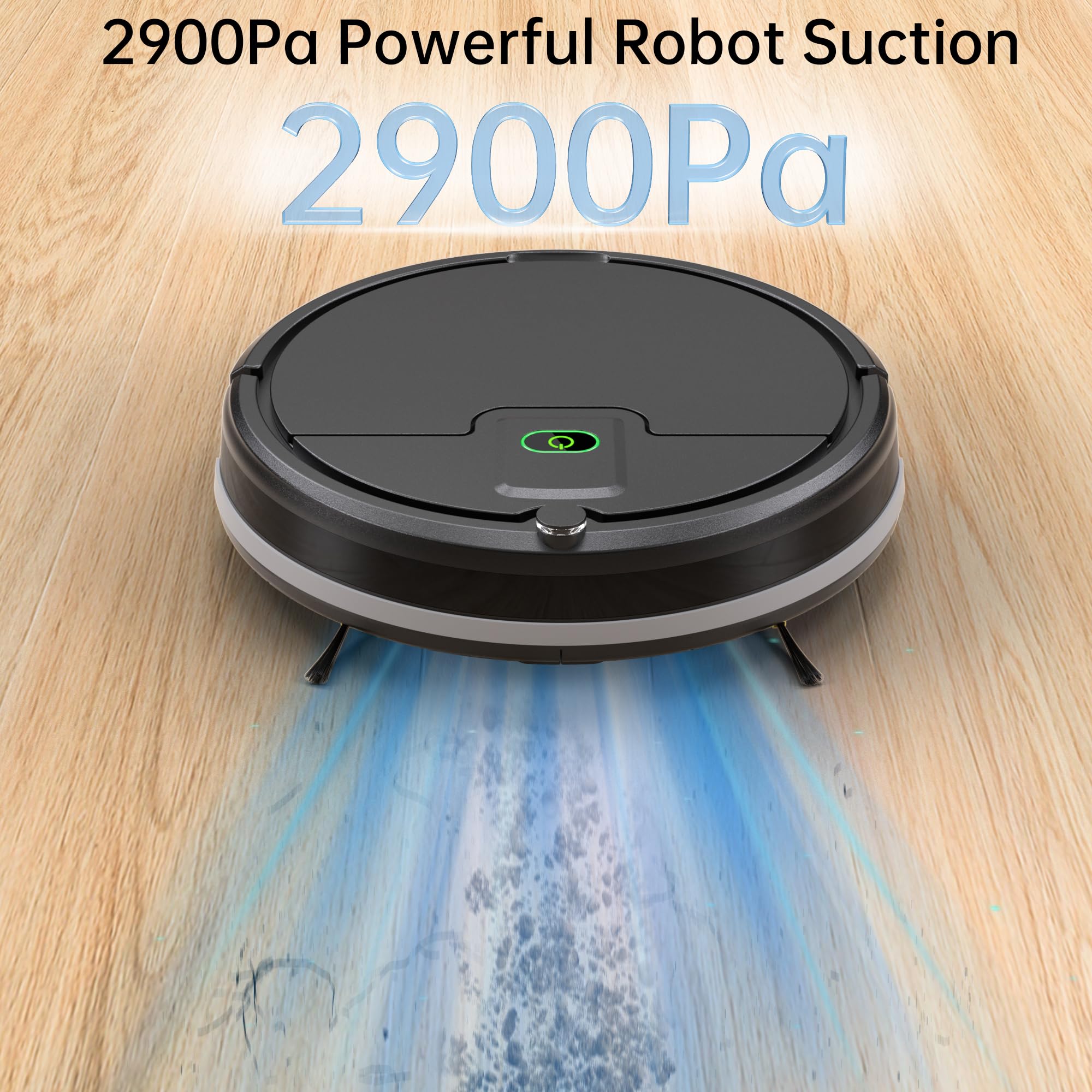 Condition photo showing New/Like New for enche robot vacuums,upgraded 2900pa slim robotic vacuum, 120mins max, tangle free, automatic, quiet 