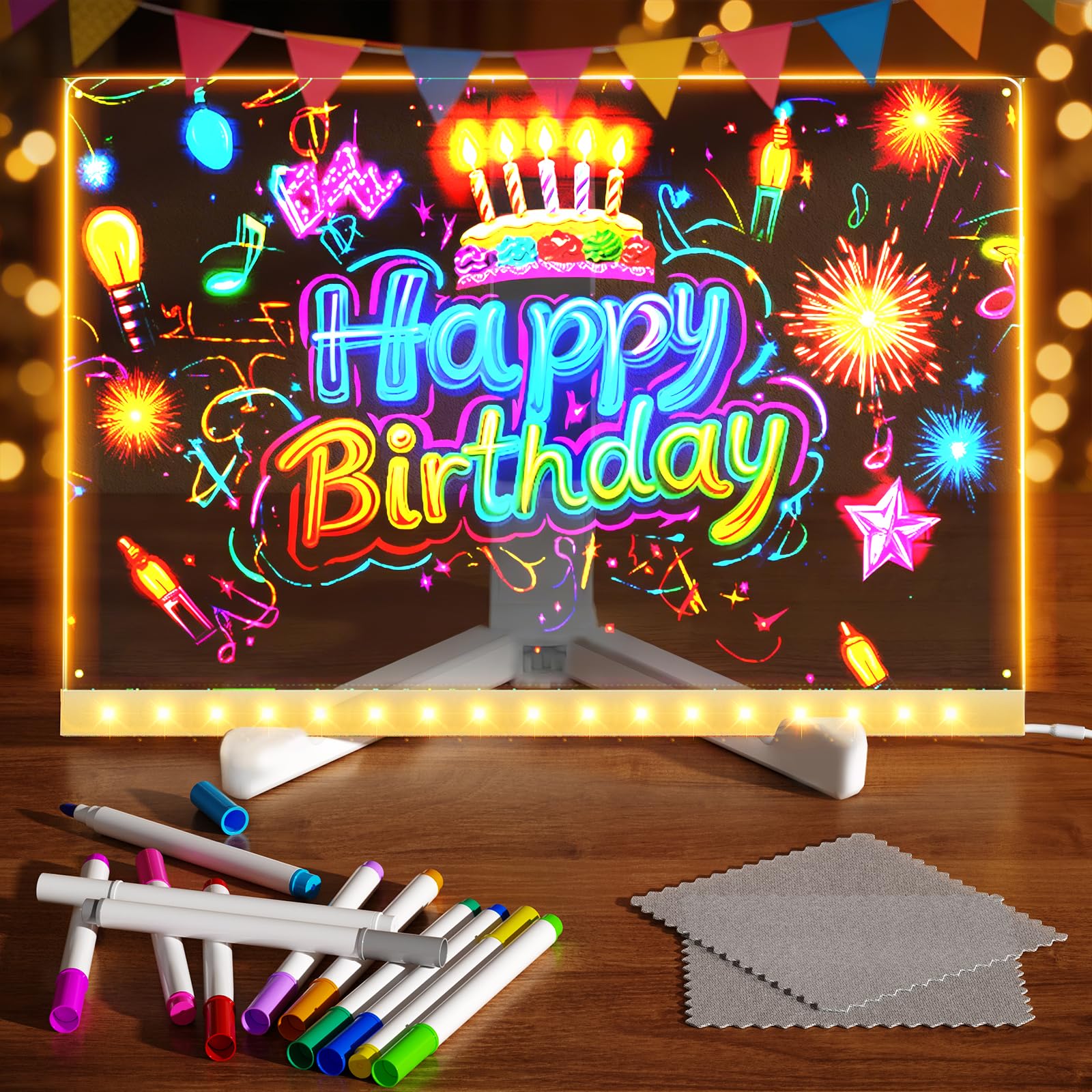 LED Drawing Board with 12 Color Pens - 11.8 x 7.9 Inch Light Up Memo Board, Acrylic Dry Erase Doodle Pad for Kids Home School Office Desktop Art