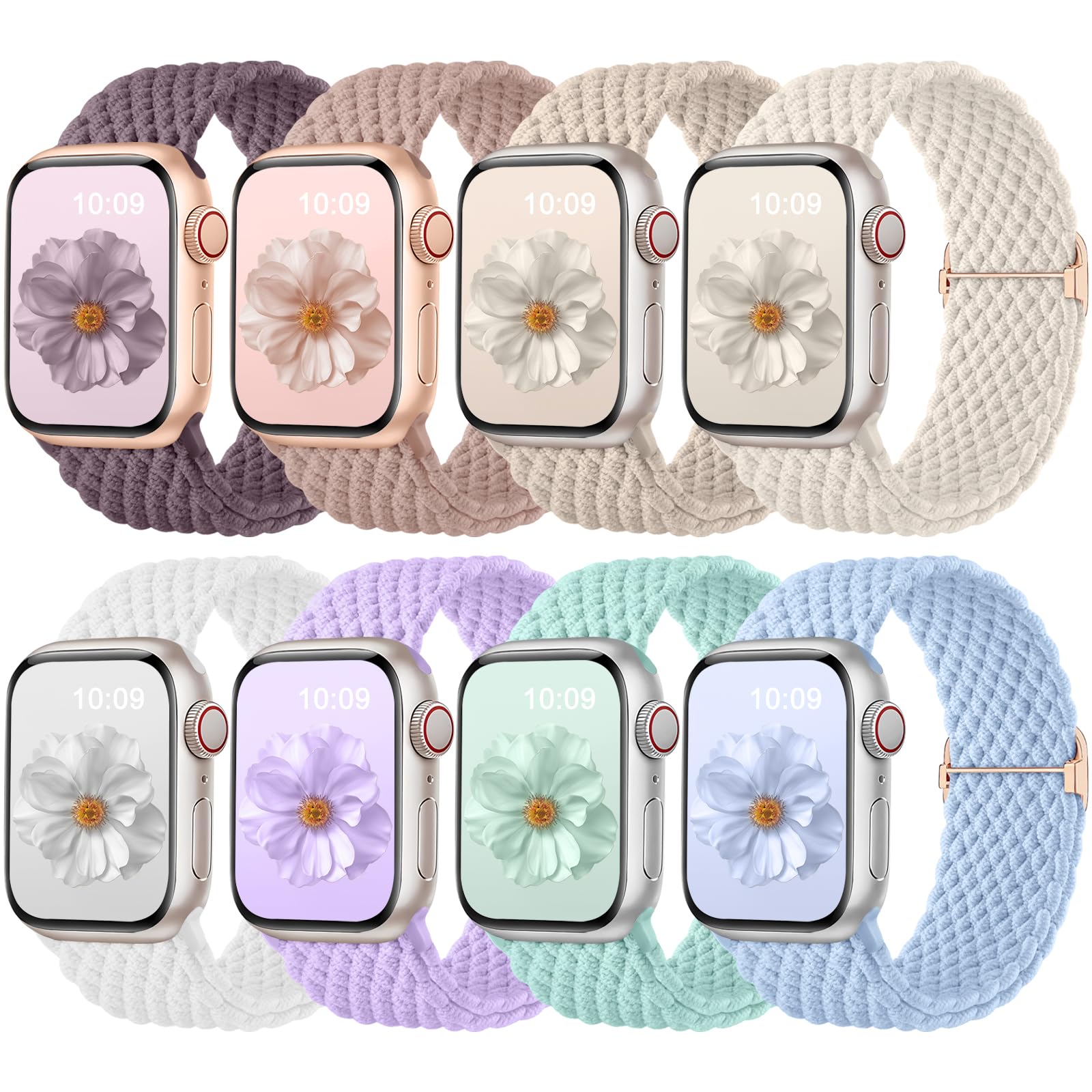 Oielai 8 Pack Braided Strap Compatible with Apple Watch Straps 44mm 45mm 46mm 42mm 49mm 41mm 40mm 38mm, Adjustable Sport Elastic Solo Loop Band for iWatch Strap Series 10 9 8 7 6 5 4 3 2 1 SE Ultra