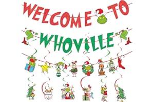 PISKEKAT Welcome to Whoville Banner, Grinchs Whoville Christmas Decorations, Grinchmas Banner Grinchs Christmas Decorations for Grinchs Christmas Vacation Holiday Birthday Party Decorations Supplies