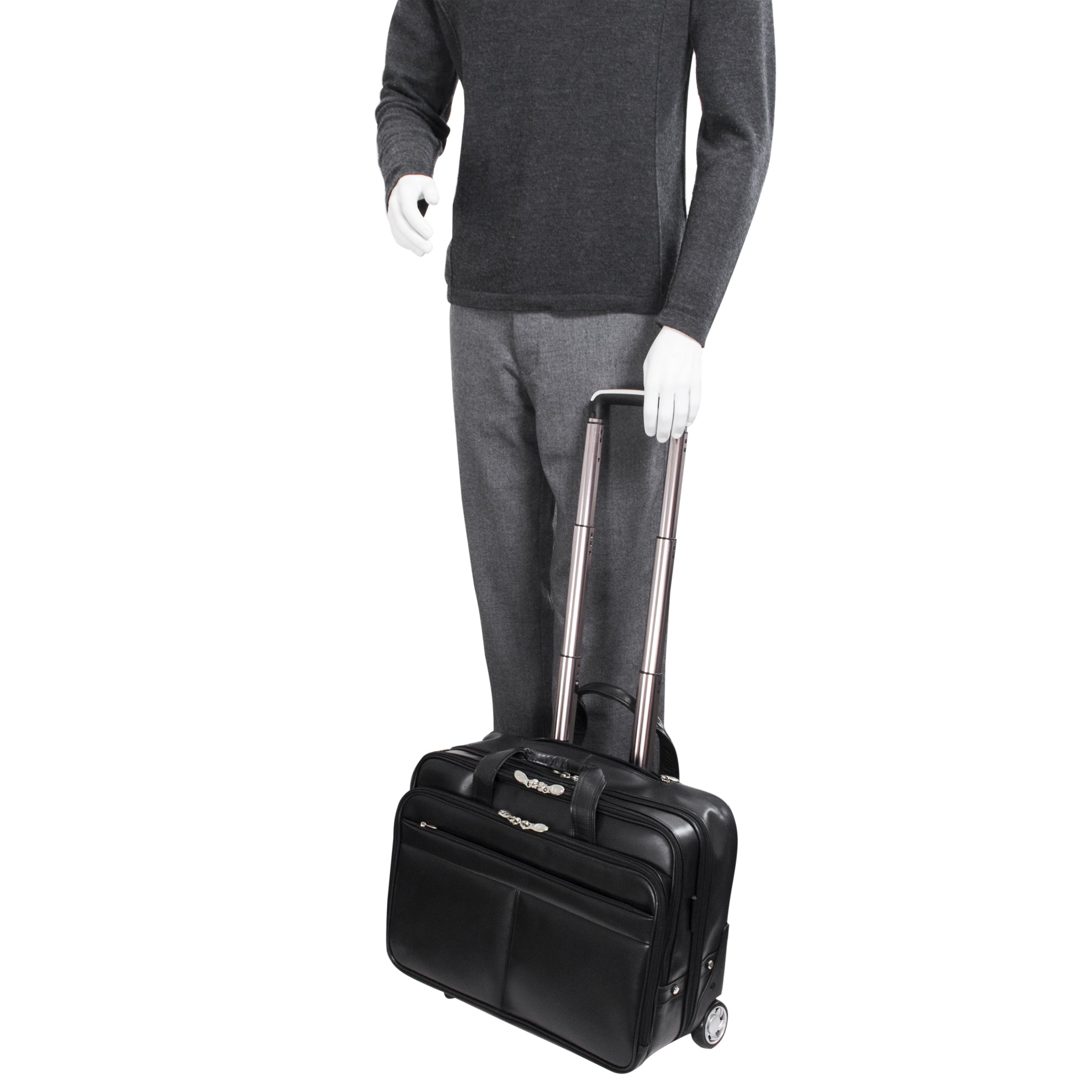 McKleinUSA McKlein, L Series, Bowery, Top Grain Cowhide Leather, 15" Leather Wheeled Laptop Briefcase, Black (87855), One Size