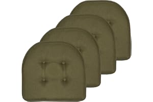 Sweet Home Collection Chair Cushion Memory Foam Pads Tufted Slip Non Skid Rubber Back U-Shaped 17" x 16" Seat Cover, 4 Count (Pack of 1), Army Green