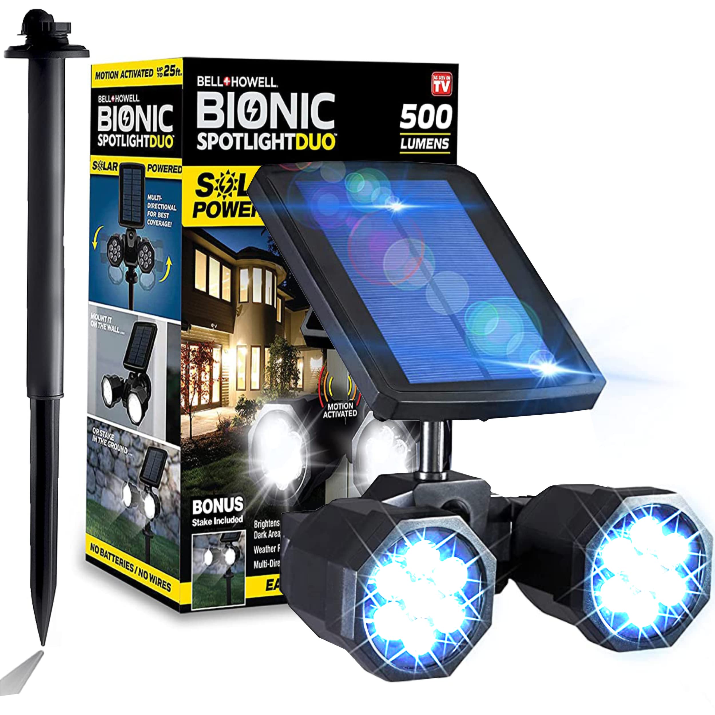Photo 1 of Bell+Howell Bionic Spotlight Duo Deluxe Solar Lights: Effortless Outdoor Illumination, Motion Sensor, Super Bright LEDs, Waterproof Landscape Lights for Patio, Yard, Garden- No Batteries Required!