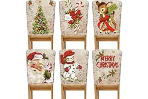 Buryeah 6 Pcs Christmas Chair Back Covers 6 Styles Removable Washable Stretch Dining Room Slip Covers Parson Chair Protector for Christmas Decorations Home Party Decor 23.6'' x 19.7''(Retro Seris)