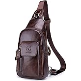 BULLCAPTAIN Mens Leather Crossbody Bag Shoulder Sling Bag Casual Daypacks Chest Bags for Travel Hiking Backpacks