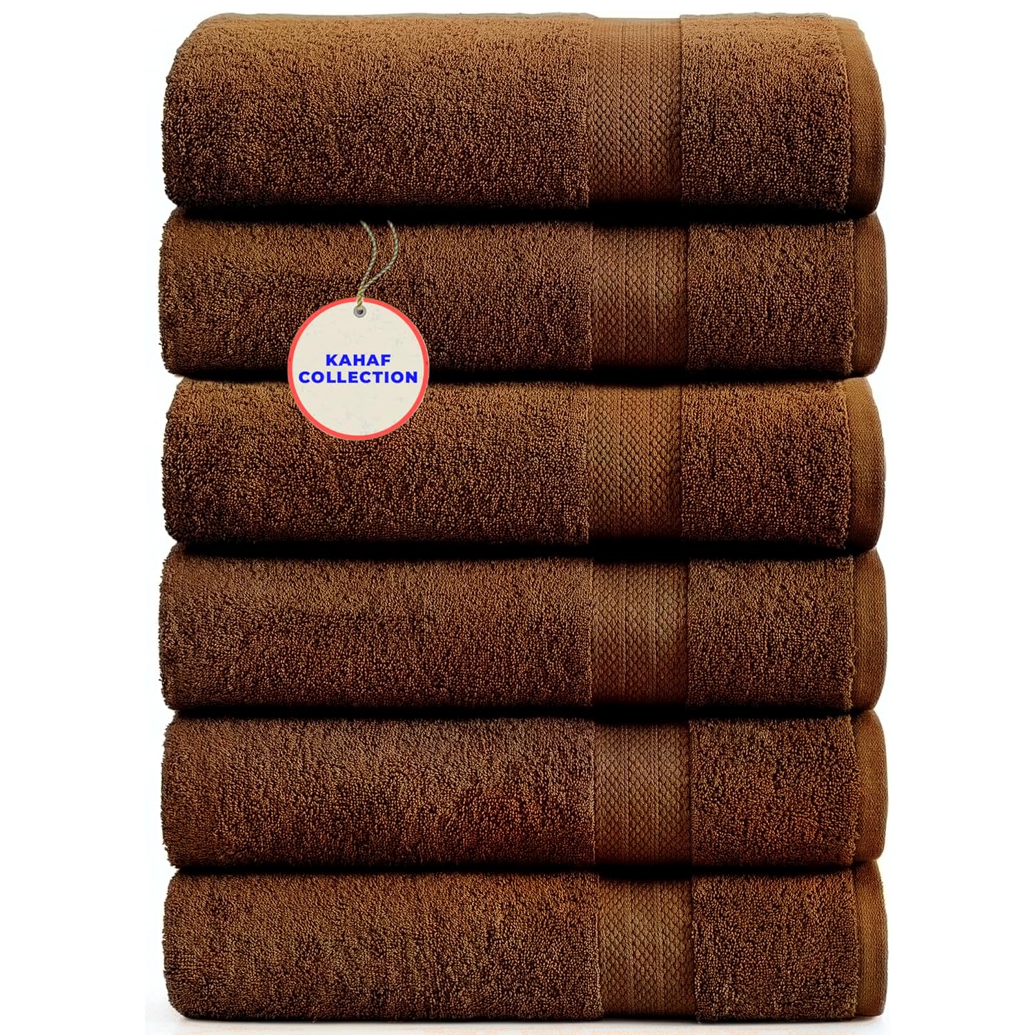 Photo 1 of KAHAF COLLECTION 100% Cotton Bath Towels, 24x48 Pack of 6 Towels, Quick Dry, Highly Absorbent, Soft Feel Towel, Gym, Spa, Bathroom, Shower, Pool, Luxury Soft Towels (Brown, 24x48-6 Pack)