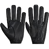Hugger Men's Black Leather Kevlar Lined Lightweight Tactical Touchscreen Police Pat Down Work Gloves-Tear/Puncture Resistant