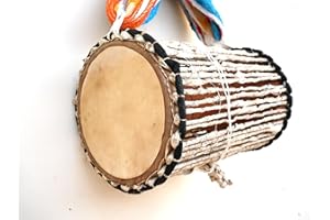 Traditional Nigerian Talking Drum, Handmade Wood and Leather Percussion Instrument, Orange and Blue Strap