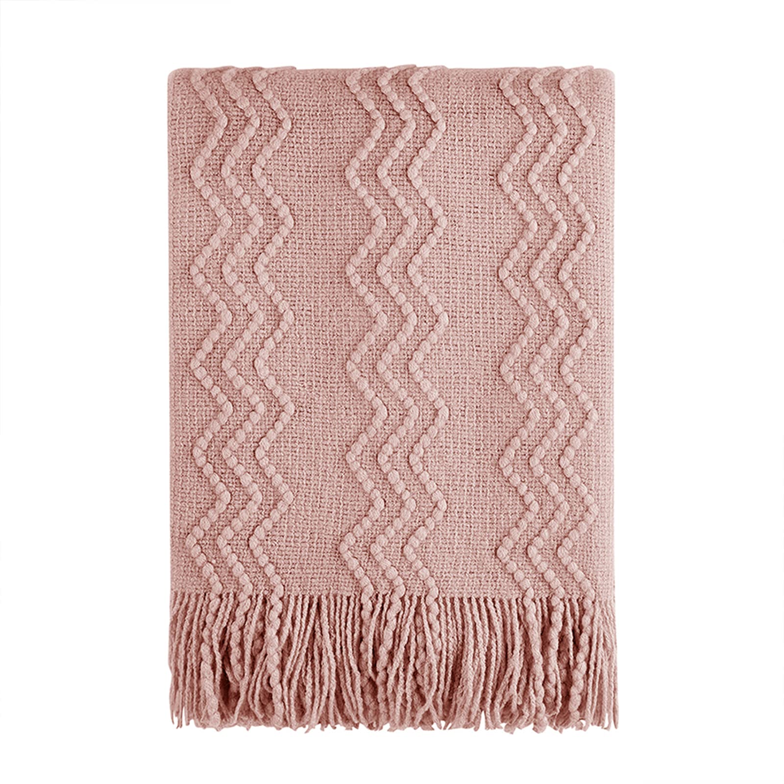 BOURINA Textured Solid Soft Sofa Throw Couch Cover Knitted Decorative Blanket, Pink, 152x203cm