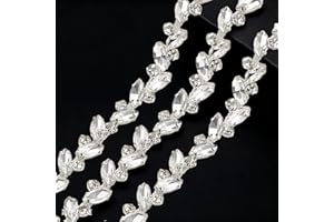 HLTOO 1 Yard Rhinestone Chain Trim, Silver Crystal Applique Ribbon Embellishment, for Wedding Bridal Clothing Accessories Dec