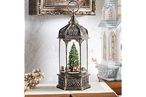 VISFLAIR 12.75'' Christmas Snow Globe, Santa Train Will Rotate Around The Christmas Tree with Musics Swirling Glitter Water Lantern Decoration for Home, Battery Operated or USB Powered