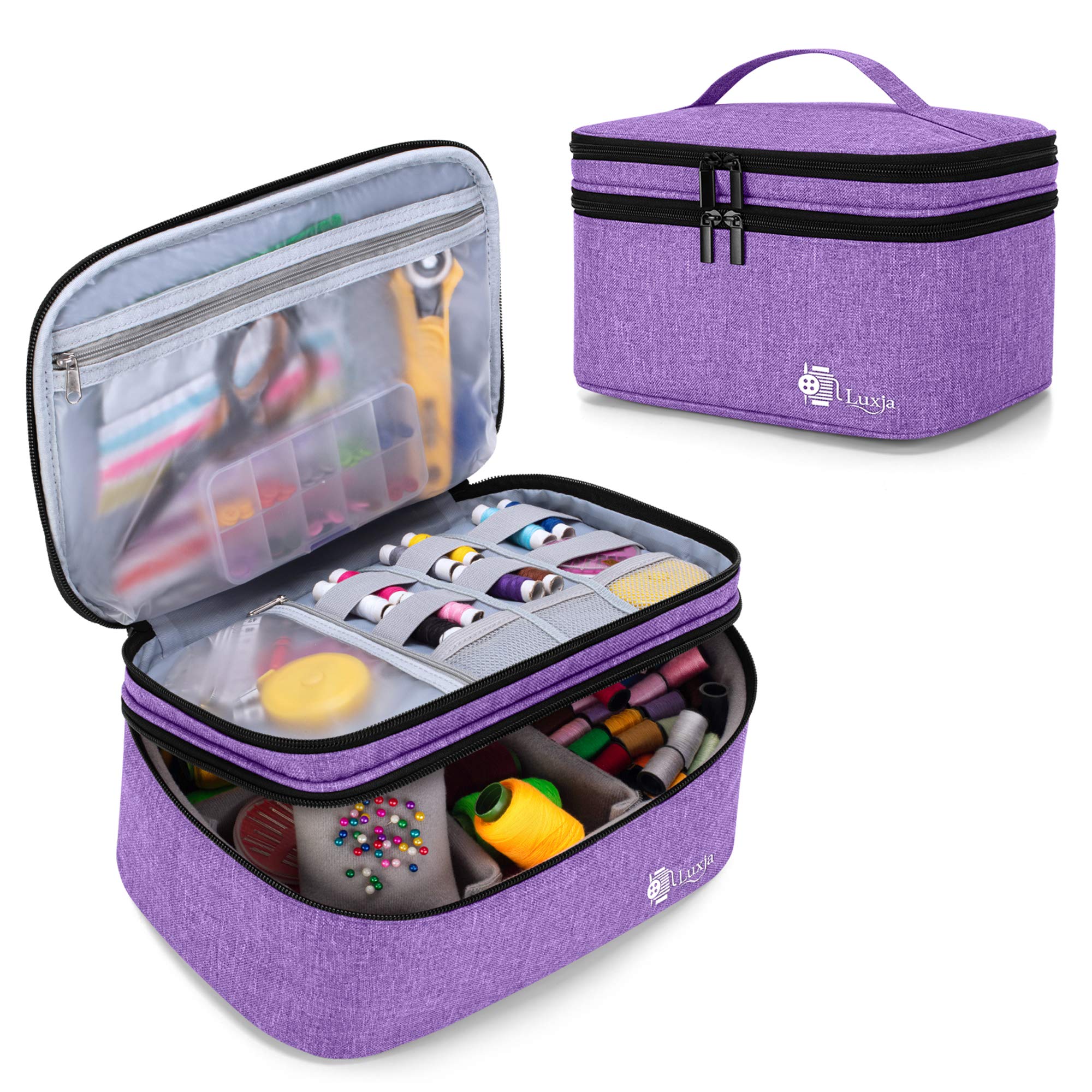 Luxja Sewing Accessories Organiser, Double-Layer Sewing Supplies Organiser for Needles, Thread and Sewing Kit (Bag Only), Purple