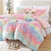 Smoofy Fluffy Full Size Comforter Set, Faux Fur Rainbow Comforter Set, Luxury Fuzzy Bedding Set, Soft Shaggy Full Bed Set for All Season, 3 Pieces - 1 Comforter & 2 Pillowcases